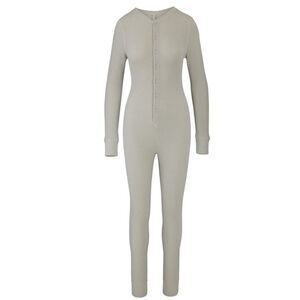 SKIMS Talc Waffle Knit Henley Front Thermal Onesie Sz L NWT